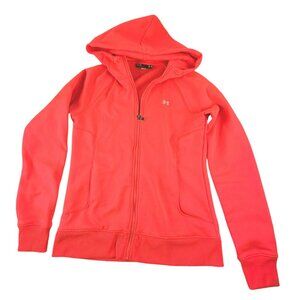 Under Armour Womens Zip-Up Hoodie Neon Orange Fleece-Lined Medium JH1785